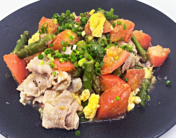 豚バラ肉と夏野菜の宮のたれ玉子炒め イメージ